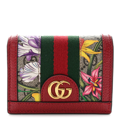 Gucci GG Supreme Monogram Flora Web Ophidia Card Case Red 1 of 12