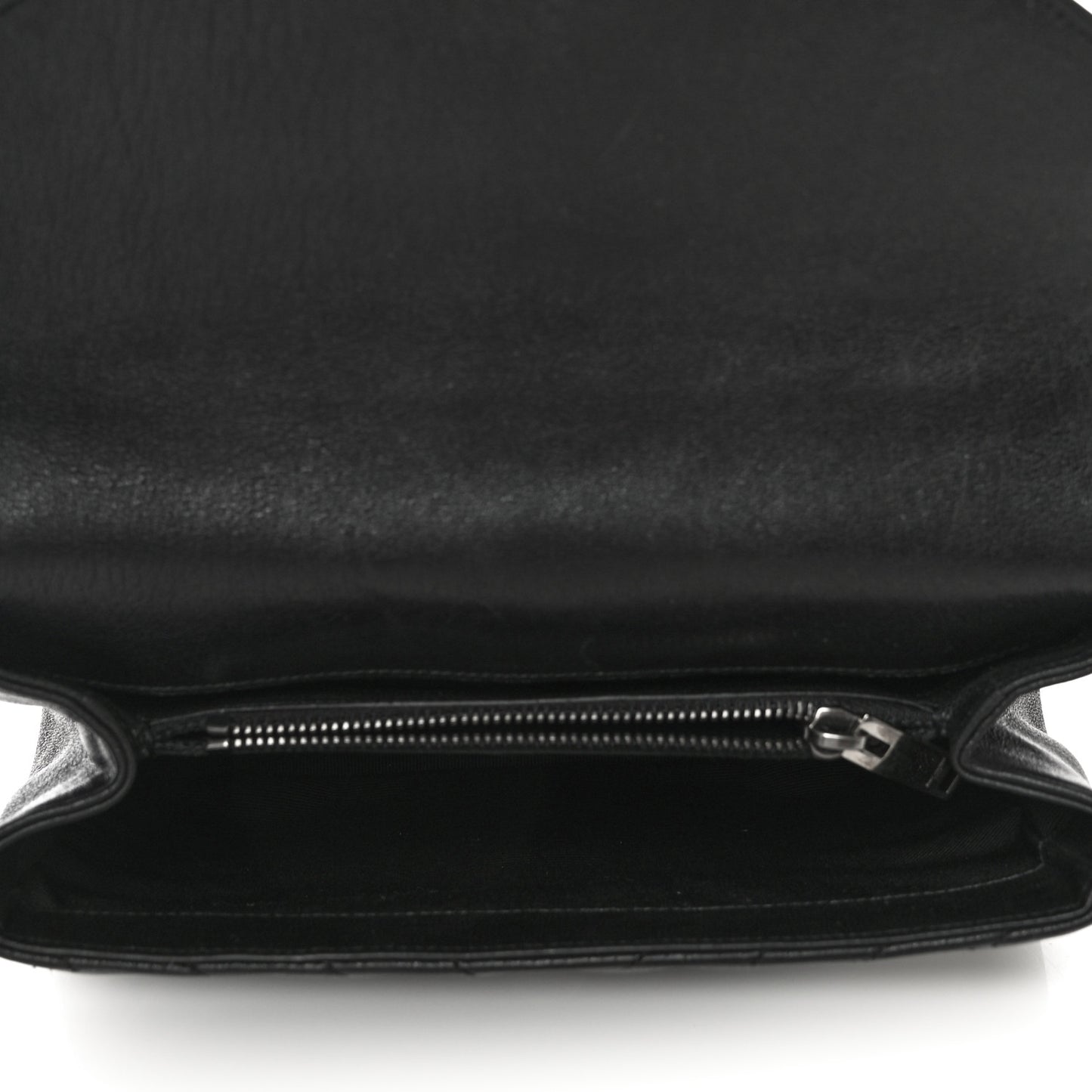 Sheepskin Matelasse Chevron Monogram Medium College Bag Black