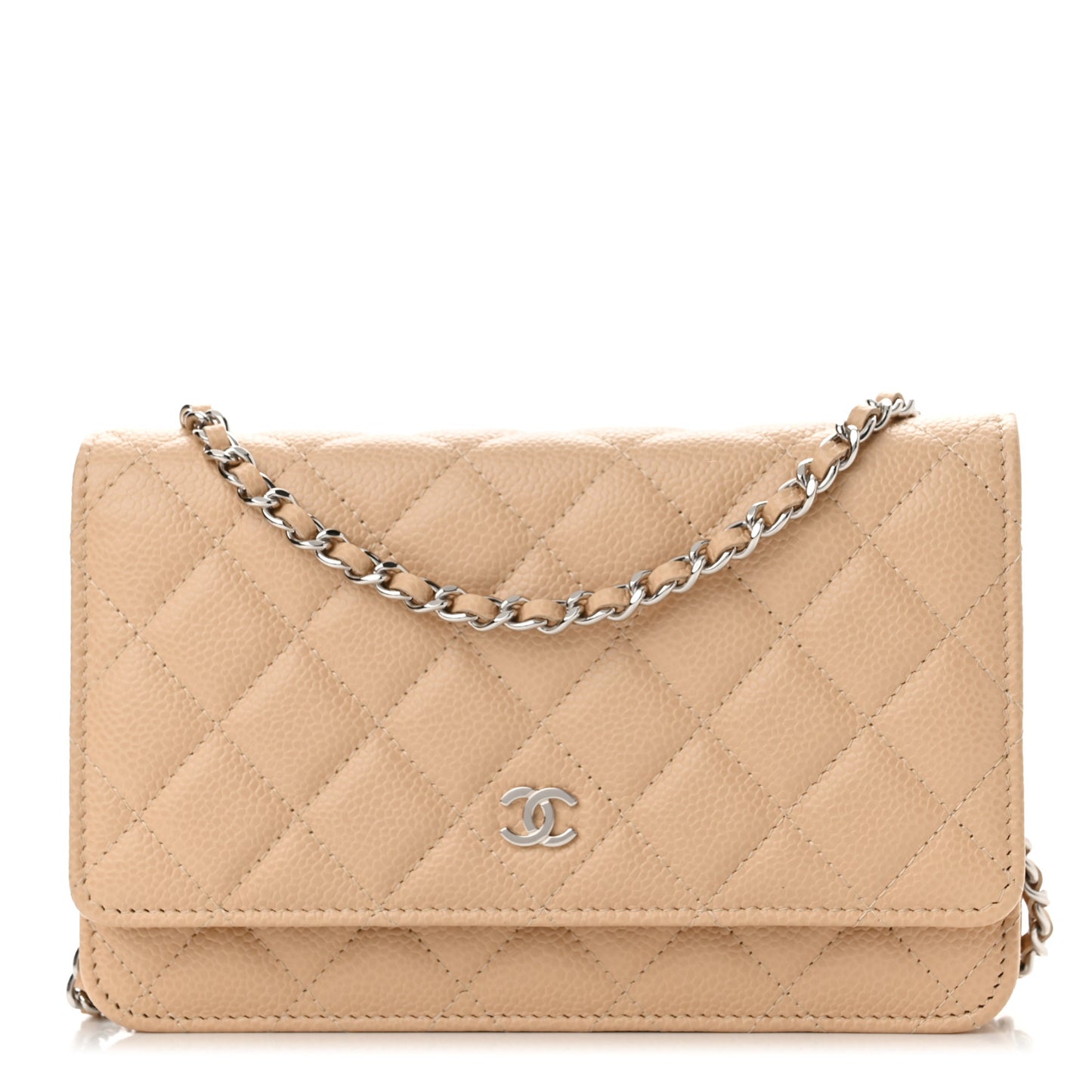 Caviar Quilted Wallet On Chain WOC Beige