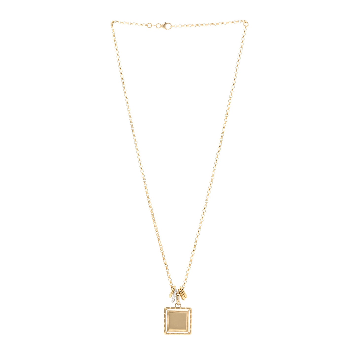 18K Yellow White Gold Diamond Baby Lovestruck Engraveable Square Pendant Small Belcher Chain Necklace