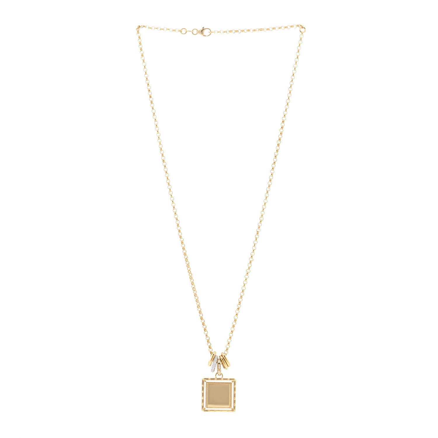Foundrae 18K Yellow White Gold Diamond Baby Lovestruck Engraveable Square Pendant Small Belcher Chain Necklace 3 of 6