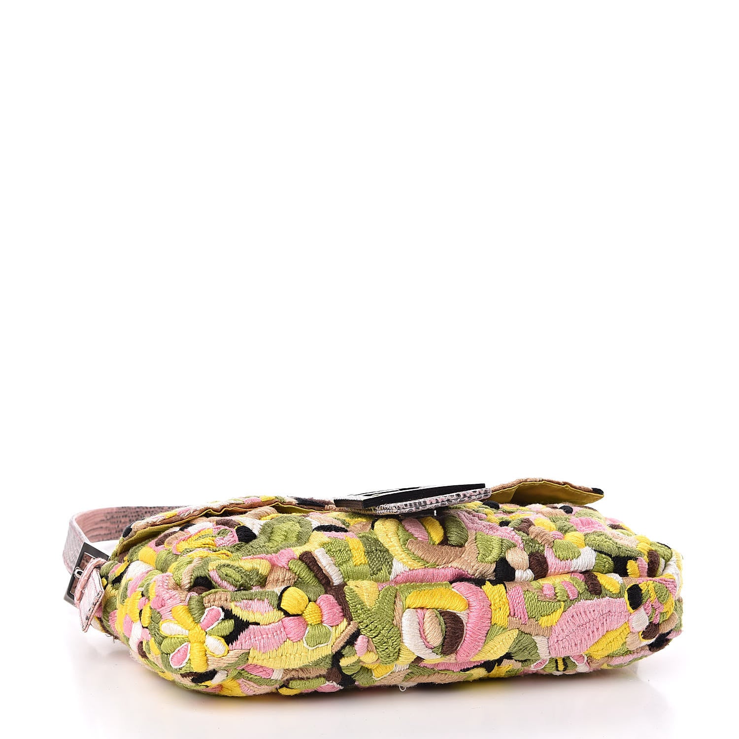 Fendi Lizard Embroidered Flower Baguette Pink Multicolor 4 of 10