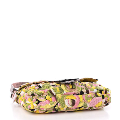 Fendi Lizard Embroidered Flower Baguette Pink Multicolor 4 of 10