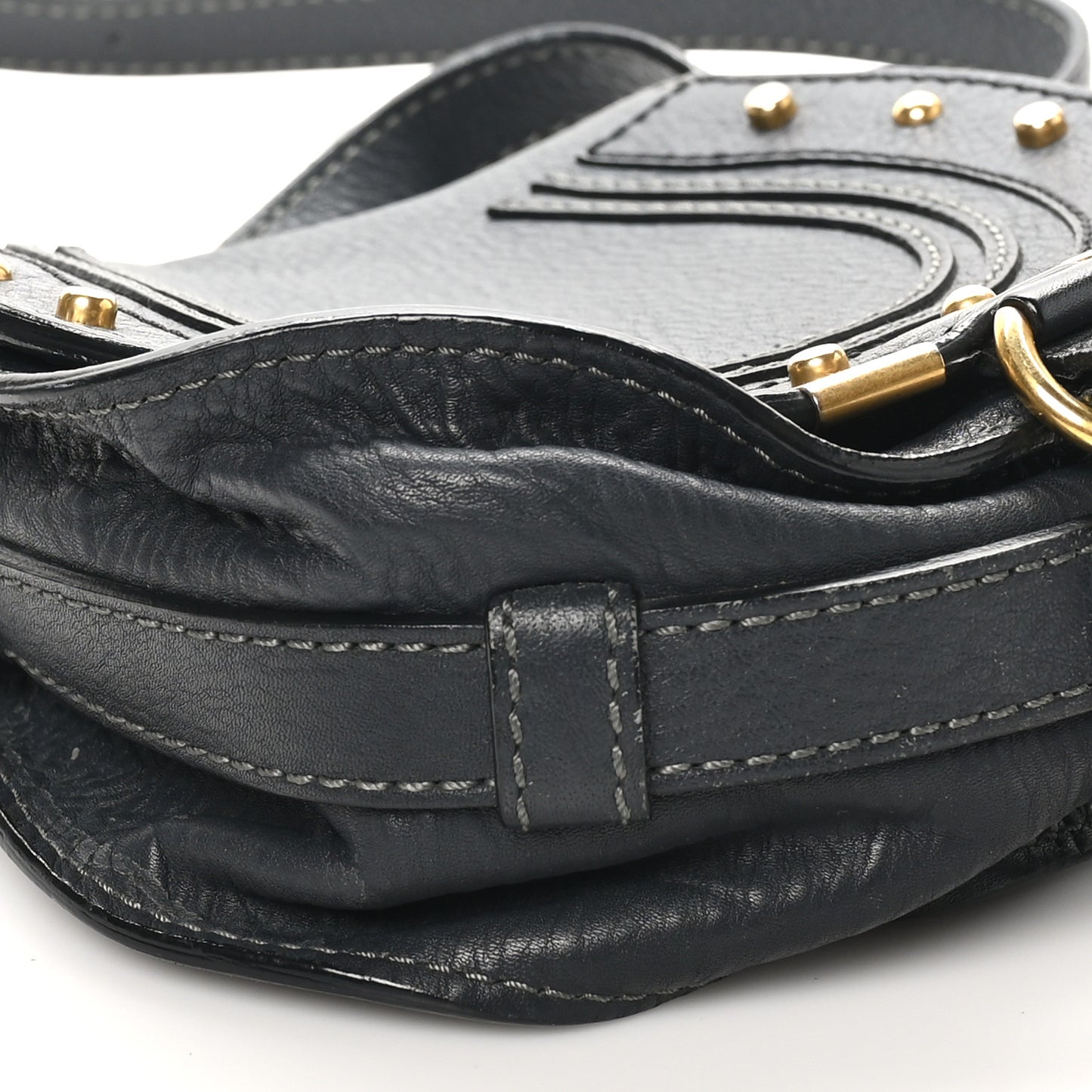 Calfskin Studded Small Marcie Saddle Bag Dark Grey