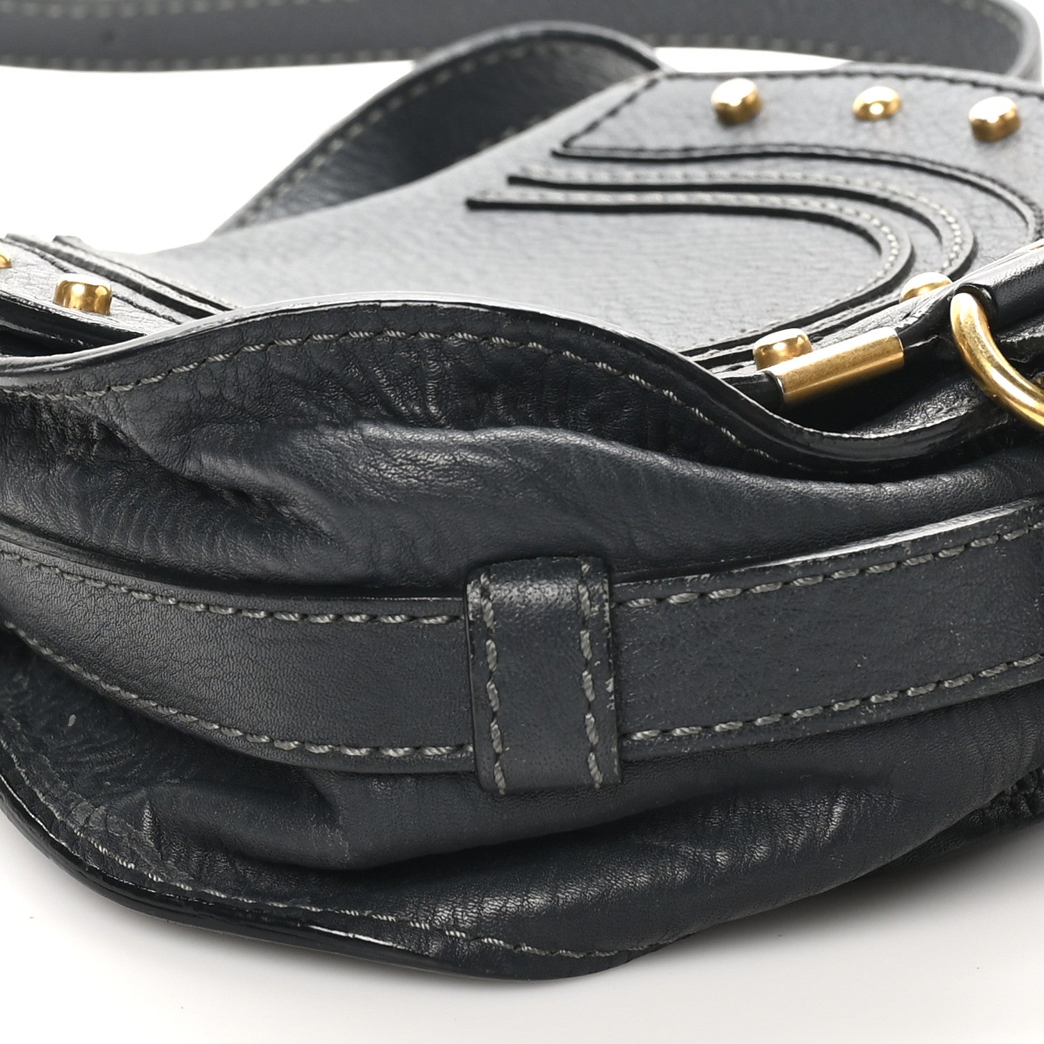Chloe Calfskin Studded Small Marcie Saddle Bag Dark Grey 9 of 9