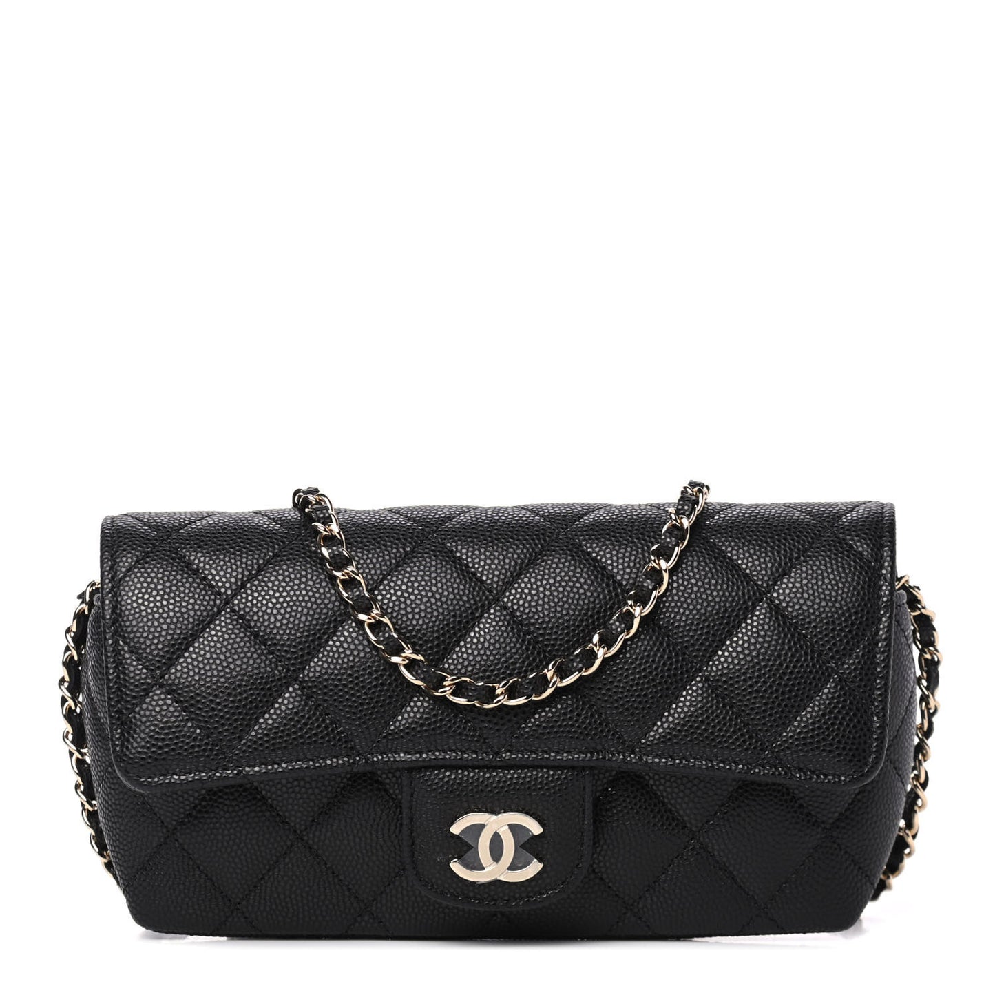 Caviar Quilted Glasses Case With Chain Black