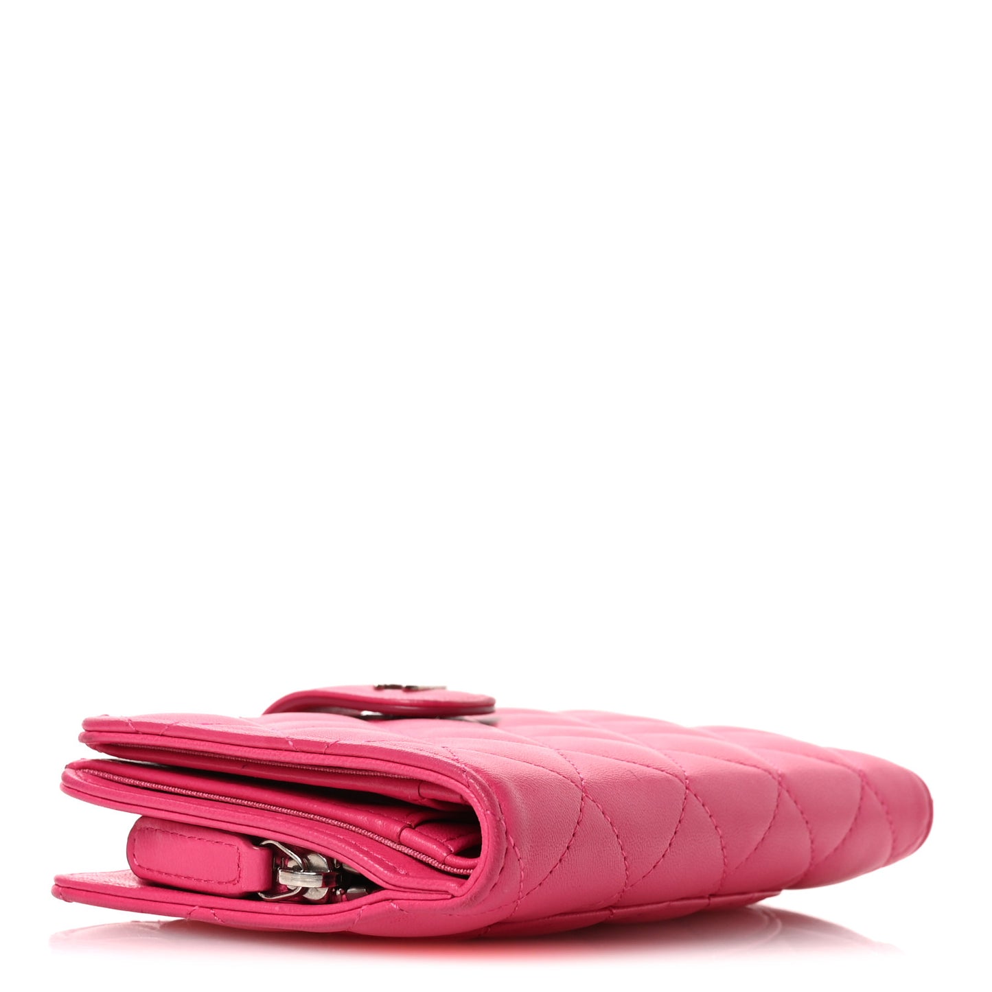 Lambskin Quilted CC French Wallet Dark Pink