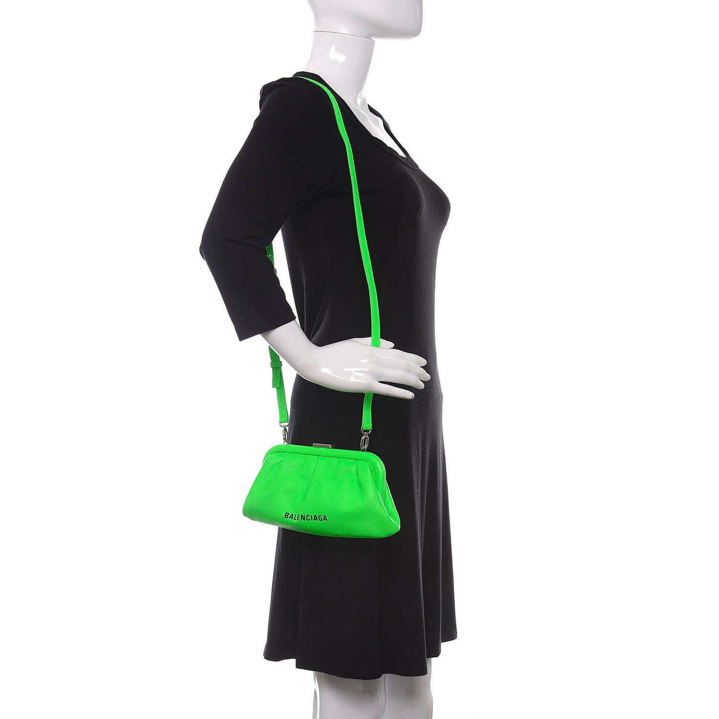 Grained Calfskin Logo Cloud Clutch XS Fluo Green