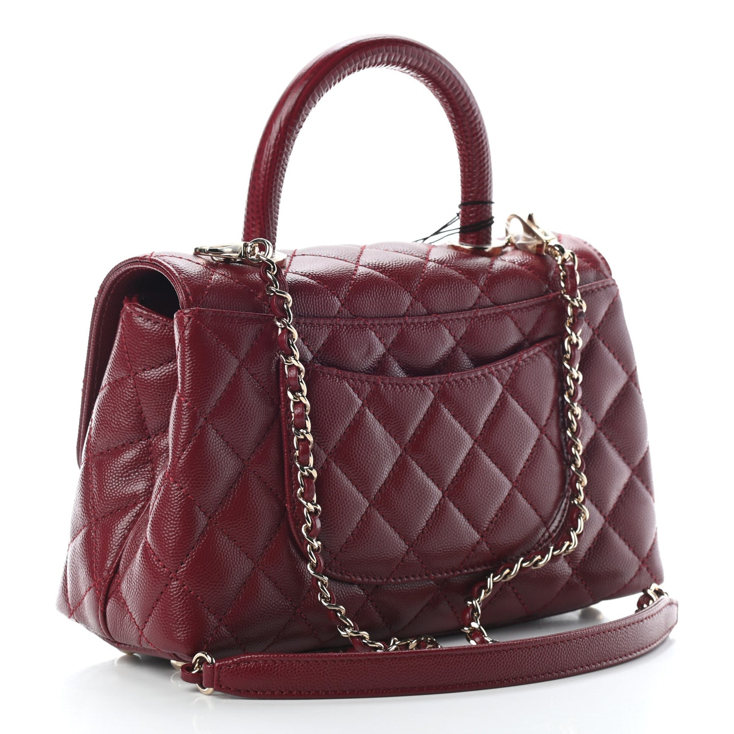 Caviar Lizard Embossed Quilted Mini Coco Handle Flap Burgundy
