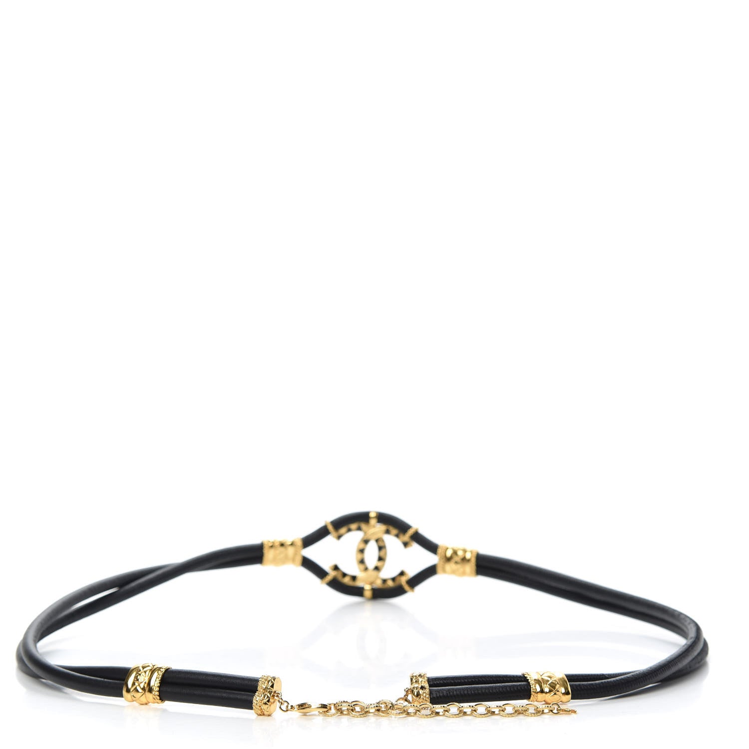 Chanel Calfskin Crystal Gripoix Poured Glass Along The Nile CC Belt 90 Black Gold 2 of 4