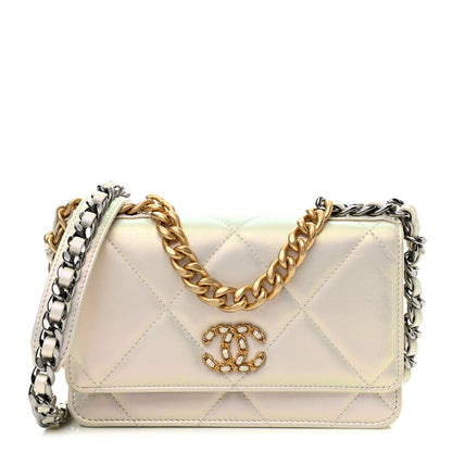 Chanel Iridescent Calfskin Quilted Chanel 19 Wallet On Chain WOC White 1 of 10