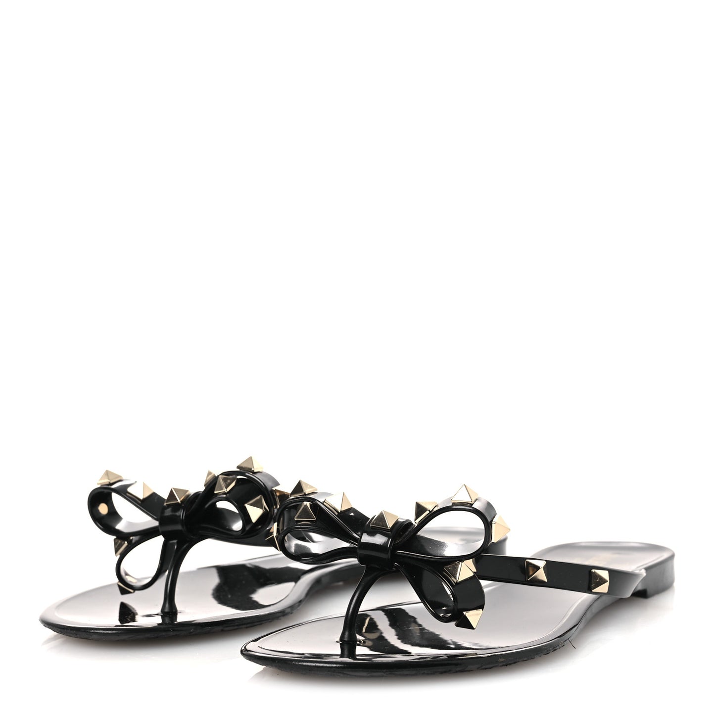 PVC Jelly Rockstud Bow Thong Sandals 38 Black