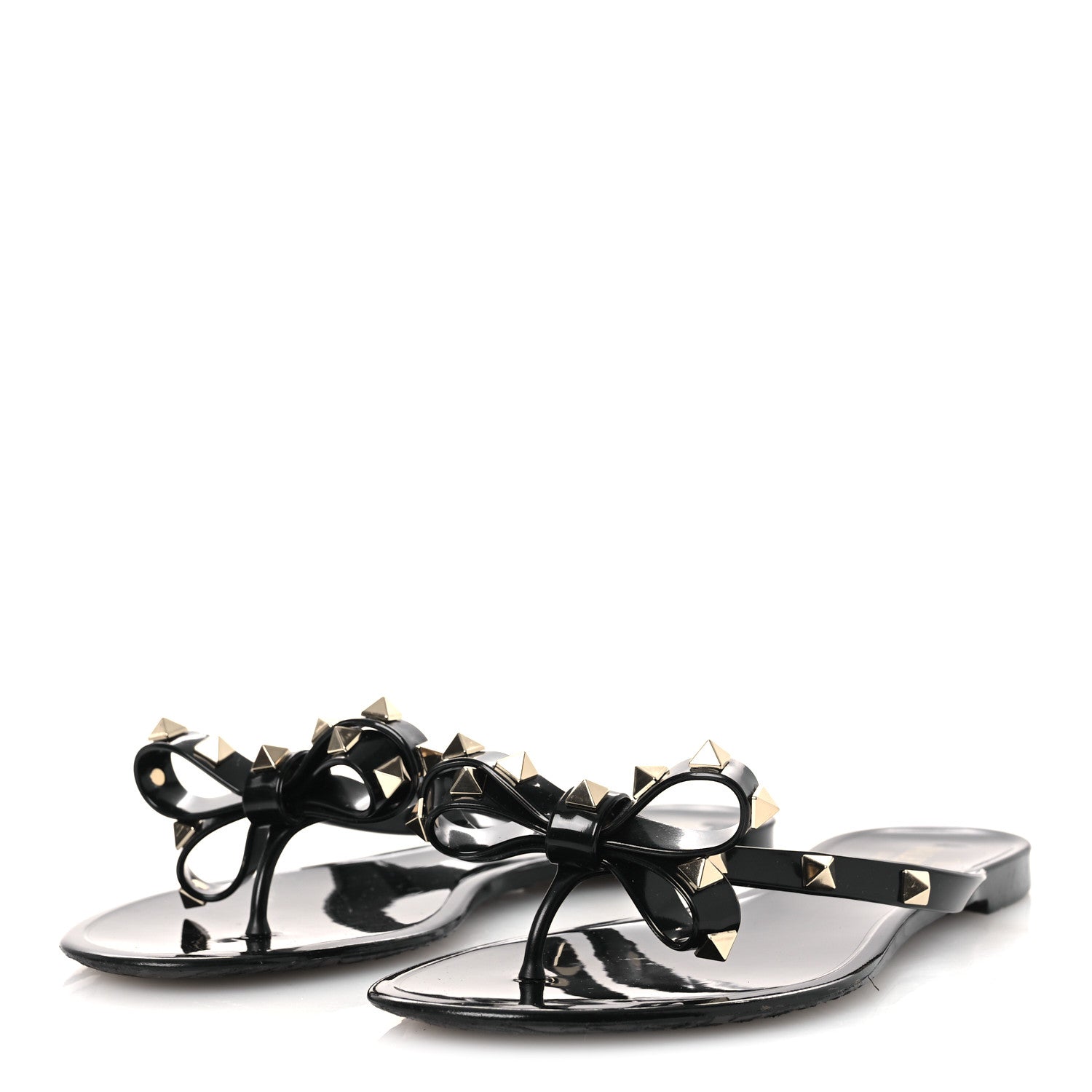Valentino Garavani PVC Jelly Rockstud Bow Thong Sandals 38 Black 4 of 9