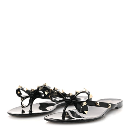 Valentino Garavani PVC Jelly Rockstud Bow Thong Sandals 38 Black 4 of 9