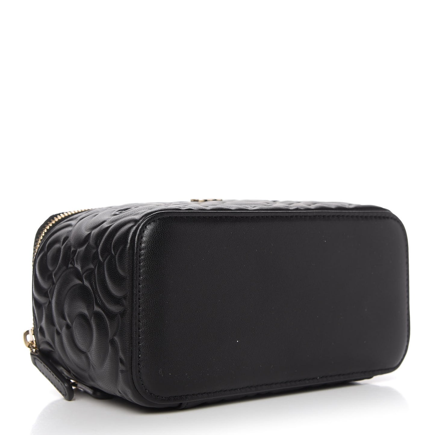 Lambskin Camellia Embossed Small Vanity Case With Chain Black