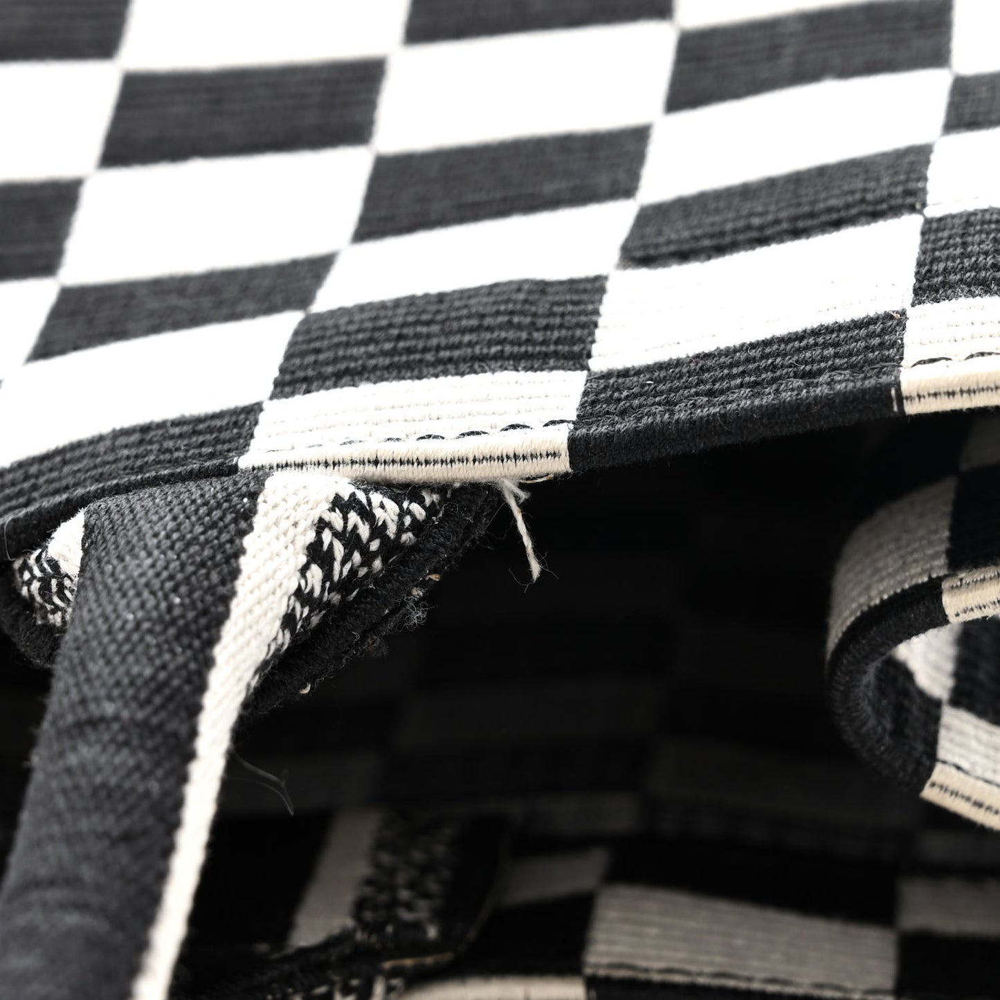 Canvas Embroidered Checkered Book Tote Black White