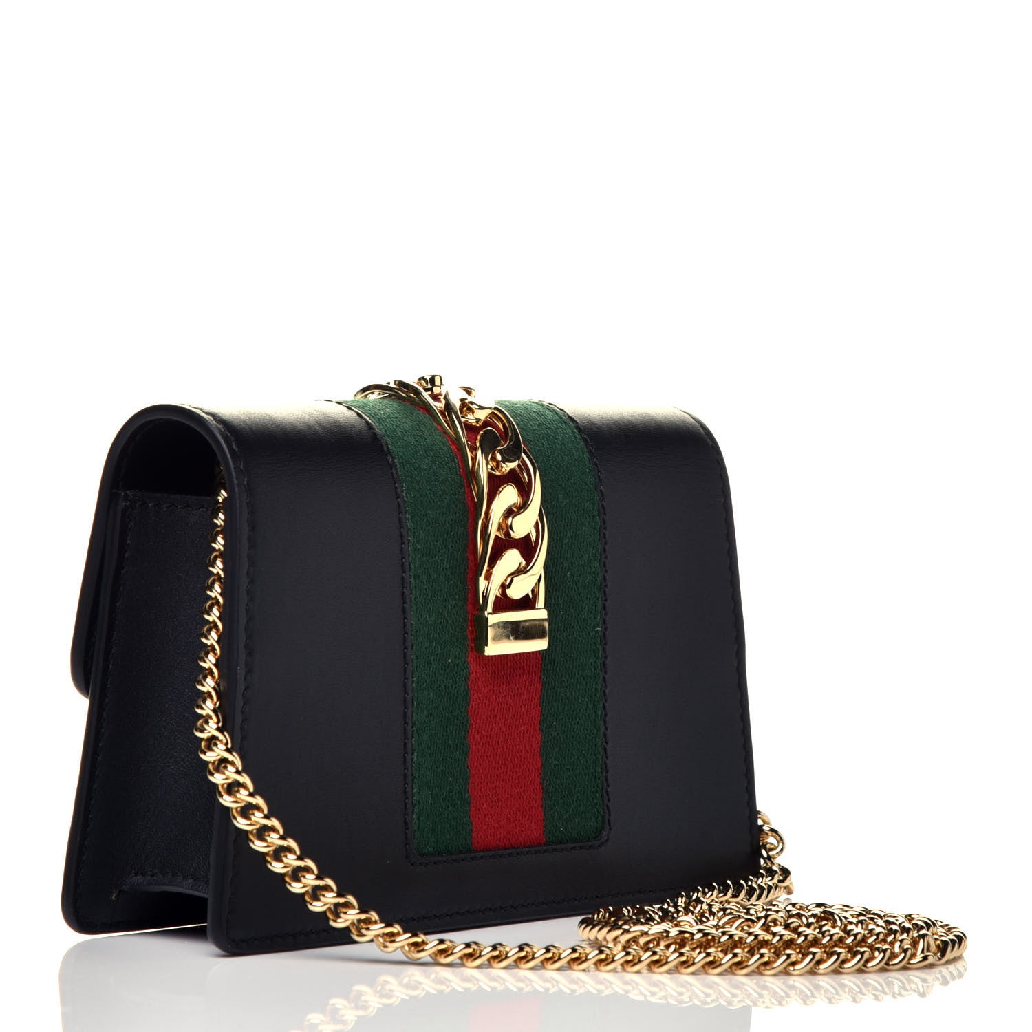 Gucci Calfskin Super Mini Sylvie Chain Shoulder Bag Black 3 of 9