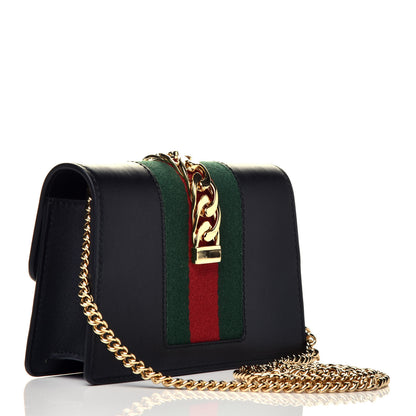 Gucci Calfskin Super Mini Sylvie Chain Shoulder Bag Black 3 of 9