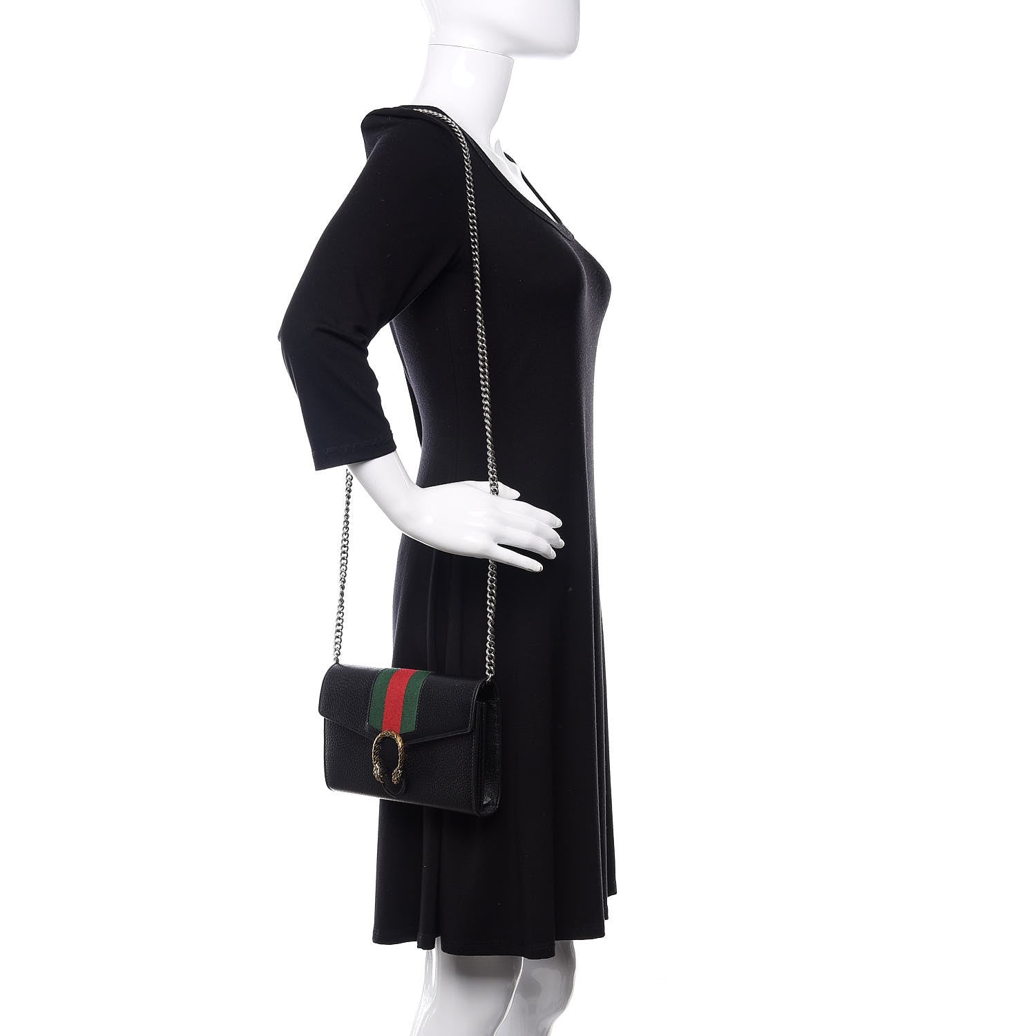 Gucci Calfskin Web Mini Dionysus Chain Wallet Black 2 of 11