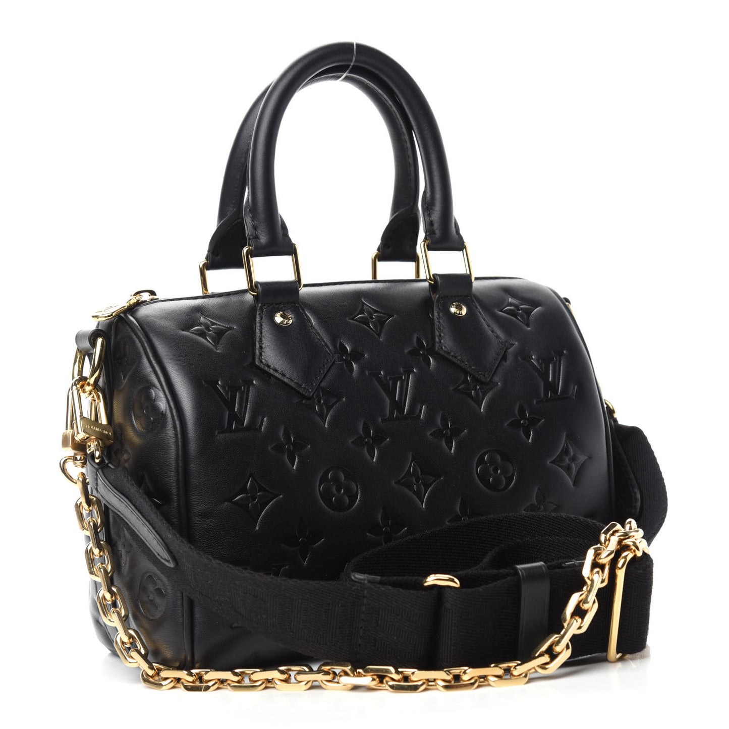 Lambskin Embossed Monogram Speedy 22 Bandouliere Black