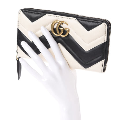 Gucci Calfskin Matelasse GG Marmont Zip Around Wallet Black White 2 of 6