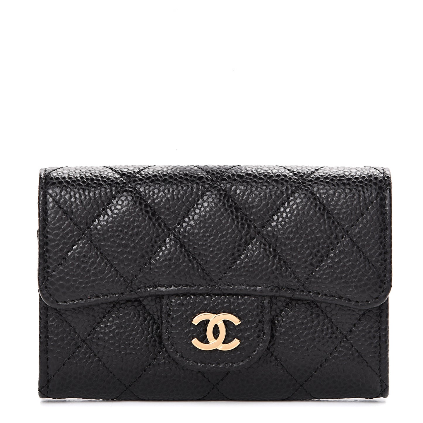 Caviar Quilted Flap Card Holder Wallet Black