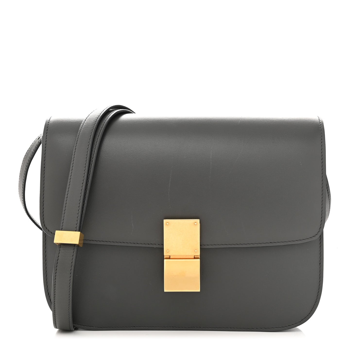 Box Calfskin Medium Classic Box Flap Bag Zinc