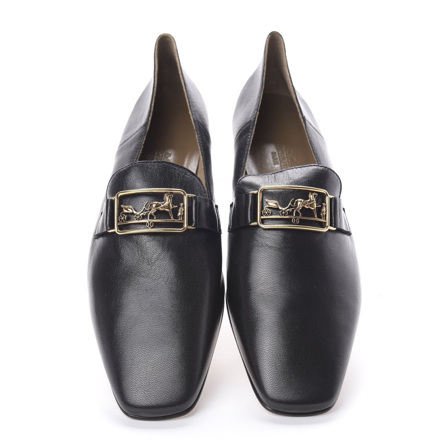 Hermes Goatskin Womens Time Loafers 37.5 Black 5 of 9