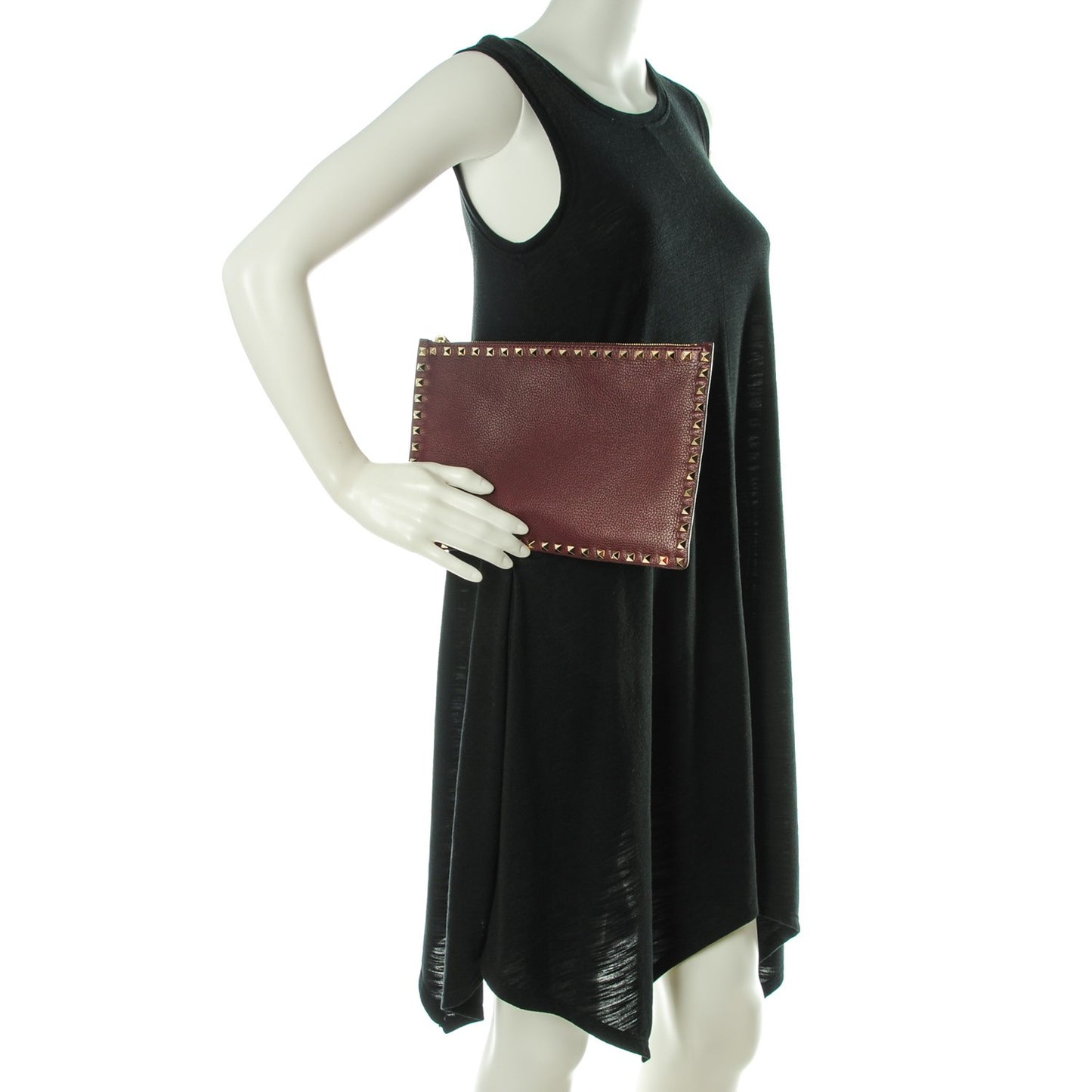 Pebbled Calfskin Large Rockstud Zip Pouch Rubin