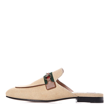 Gucci Canvas Vintage Charlotte Web Princetown Slippers 37.5 Sand Cuir 1 of 11