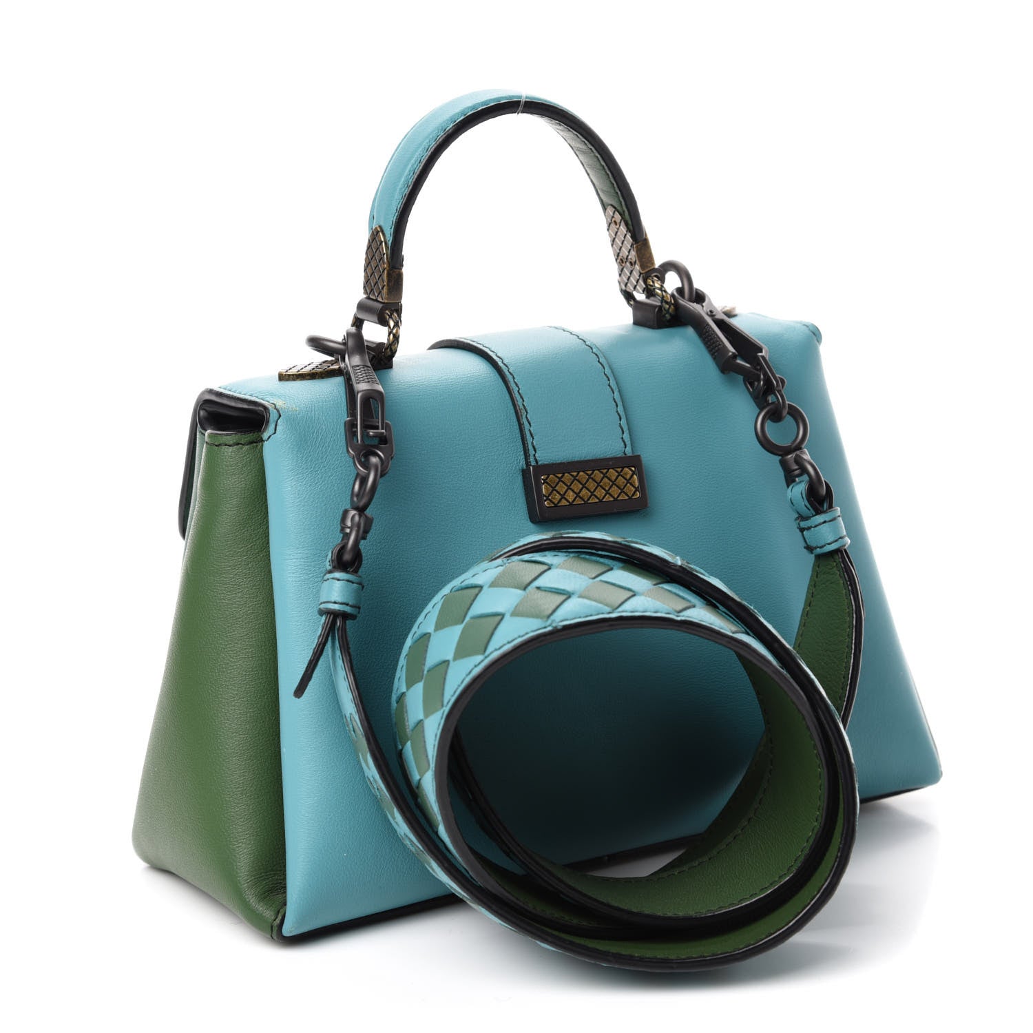 Bottega Veneta Nappa Multicolor Mini Piazza Bag Thyme Aqua Ivy Black 3 of 9