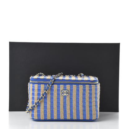 Chanel Striped Raffia Jute Vanity With Chain Blue Beige 11 of 11