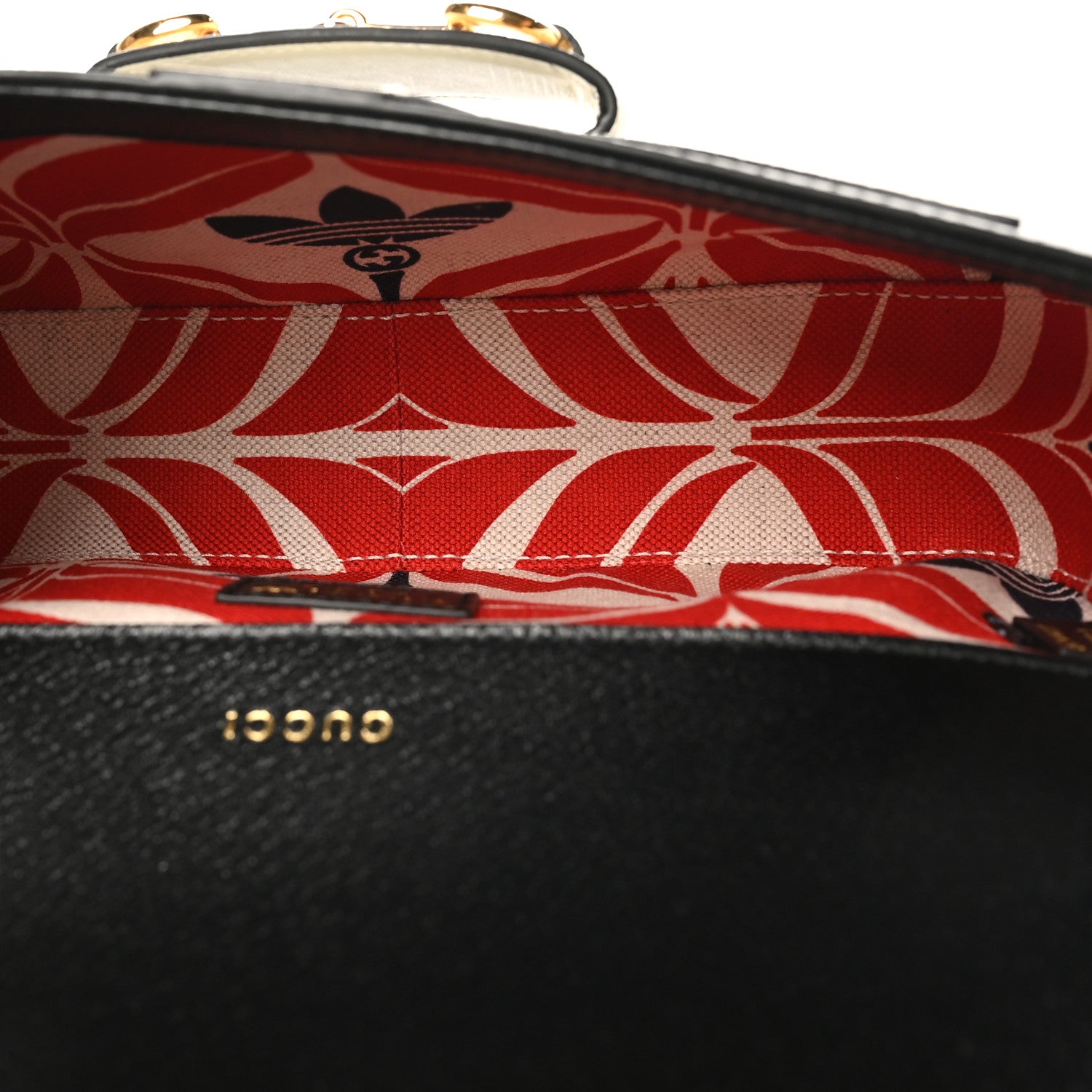 Gucci X ADIDAS Textured Dollar Calfskin Web Small Trefoil Horsebit 1955 Shoulder Bag Black Off White 5 of 10