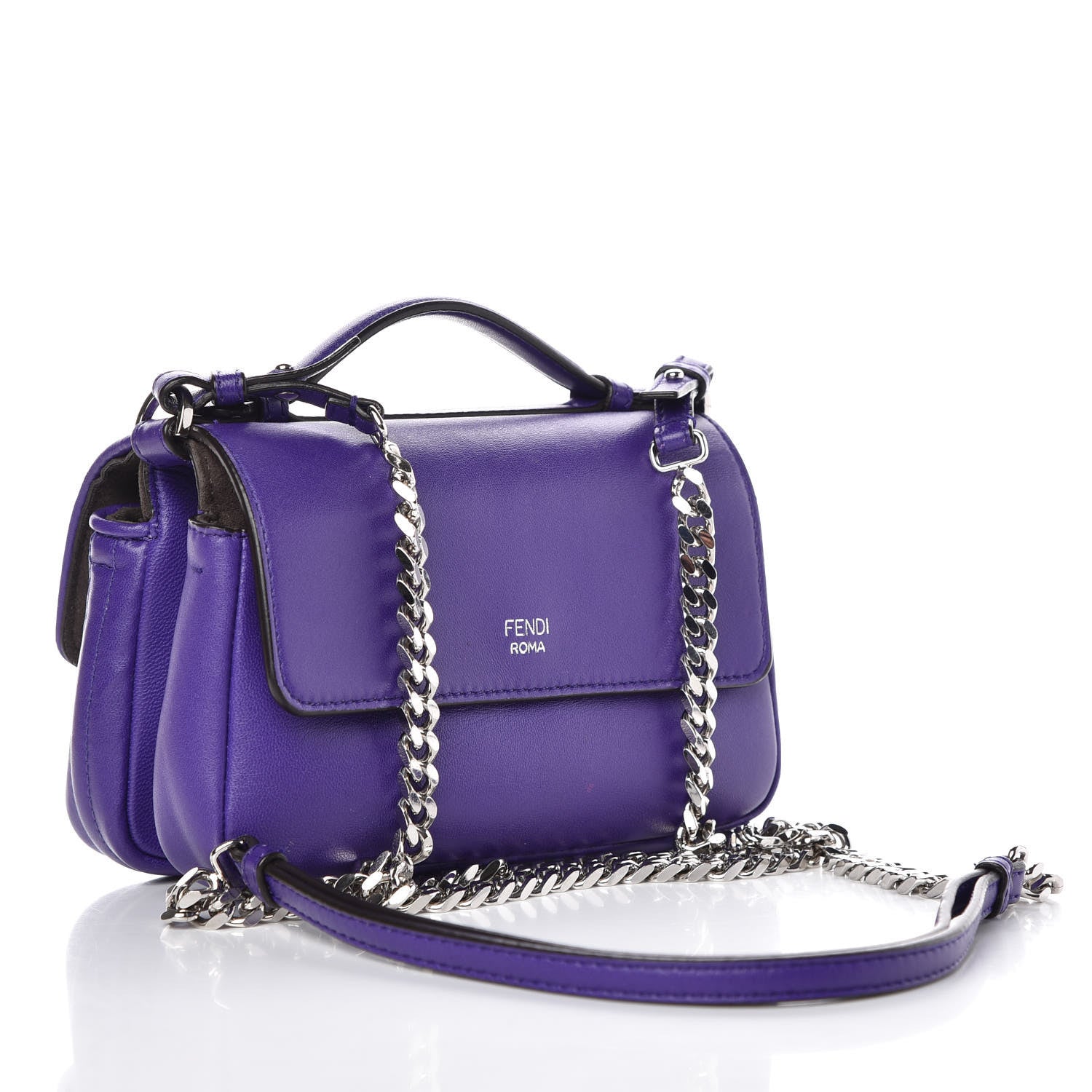 Fendi Shiny Nappa Trapuntata Micro Double Baguette Purple 3 of 7