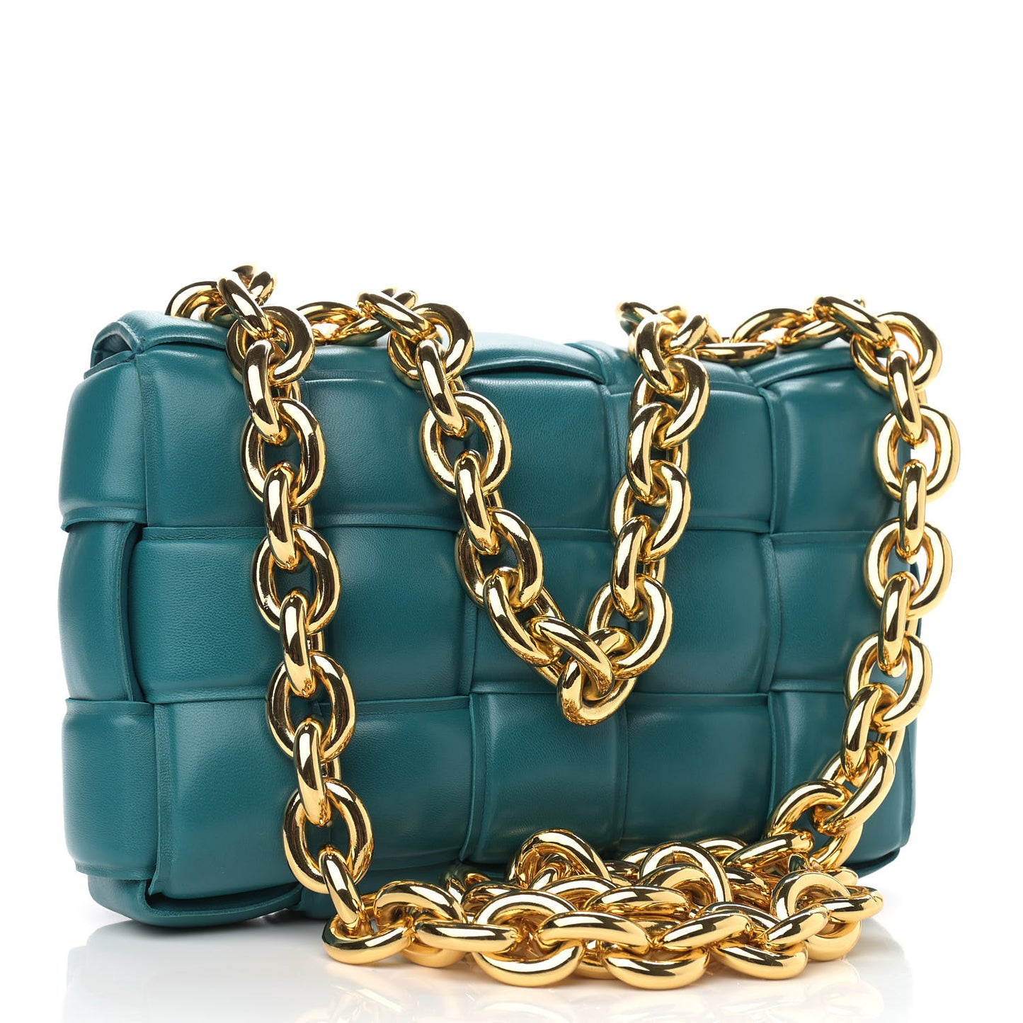 Lambskin Maxi Intreccio Padded Chain Cassette Crossbody Bag Mallard
