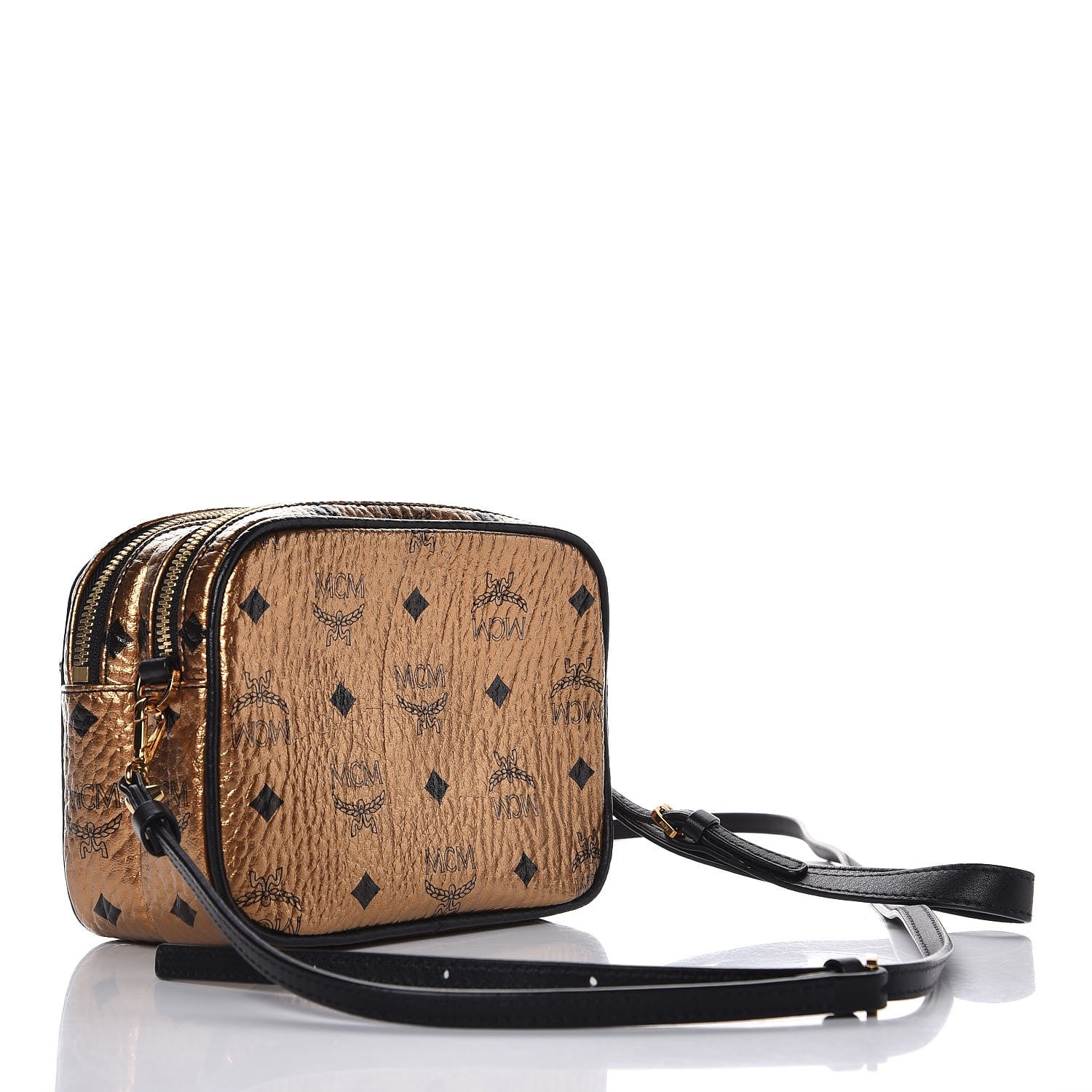 MCM Metallic Visetos Camera Crossbody Bag Gold 3 of 10