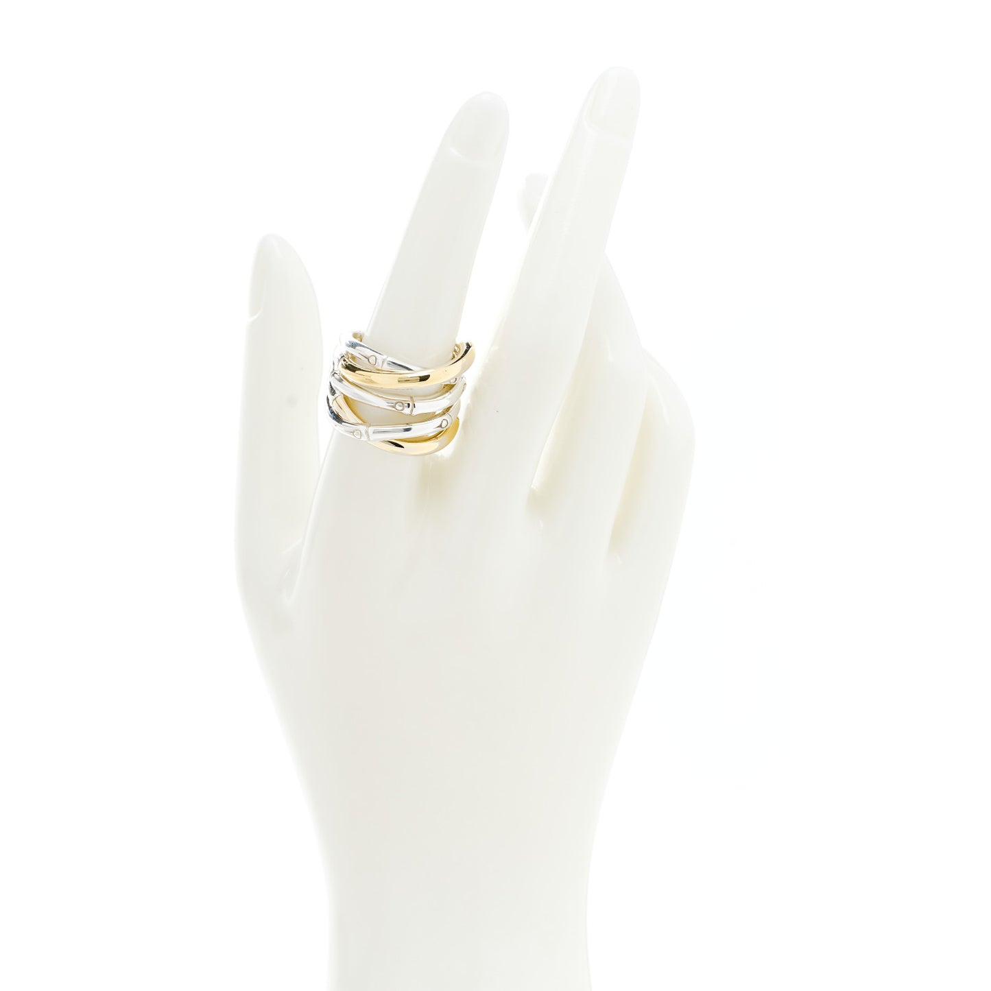 Sterling Silver 18K Yellow Gold Crossover 5 Row Bamboo Ring 55 7.25