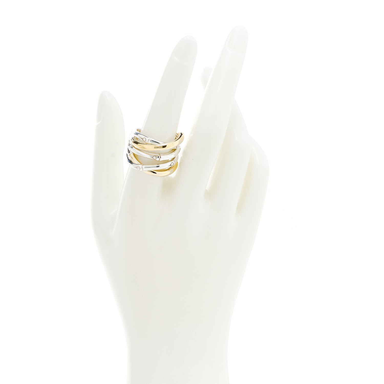 John Hardy Sterling Silver 18K Yellow Gold Crossover 5 Row Bamboo Ring 55 7.25 2 of 4