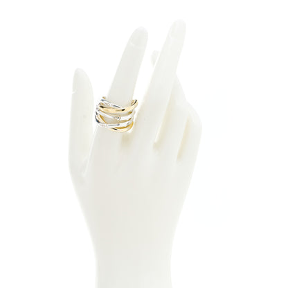 John Hardy Sterling Silver 18K Yellow Gold Crossover 5 Row Bamboo Ring 55 7.25 2 of 4