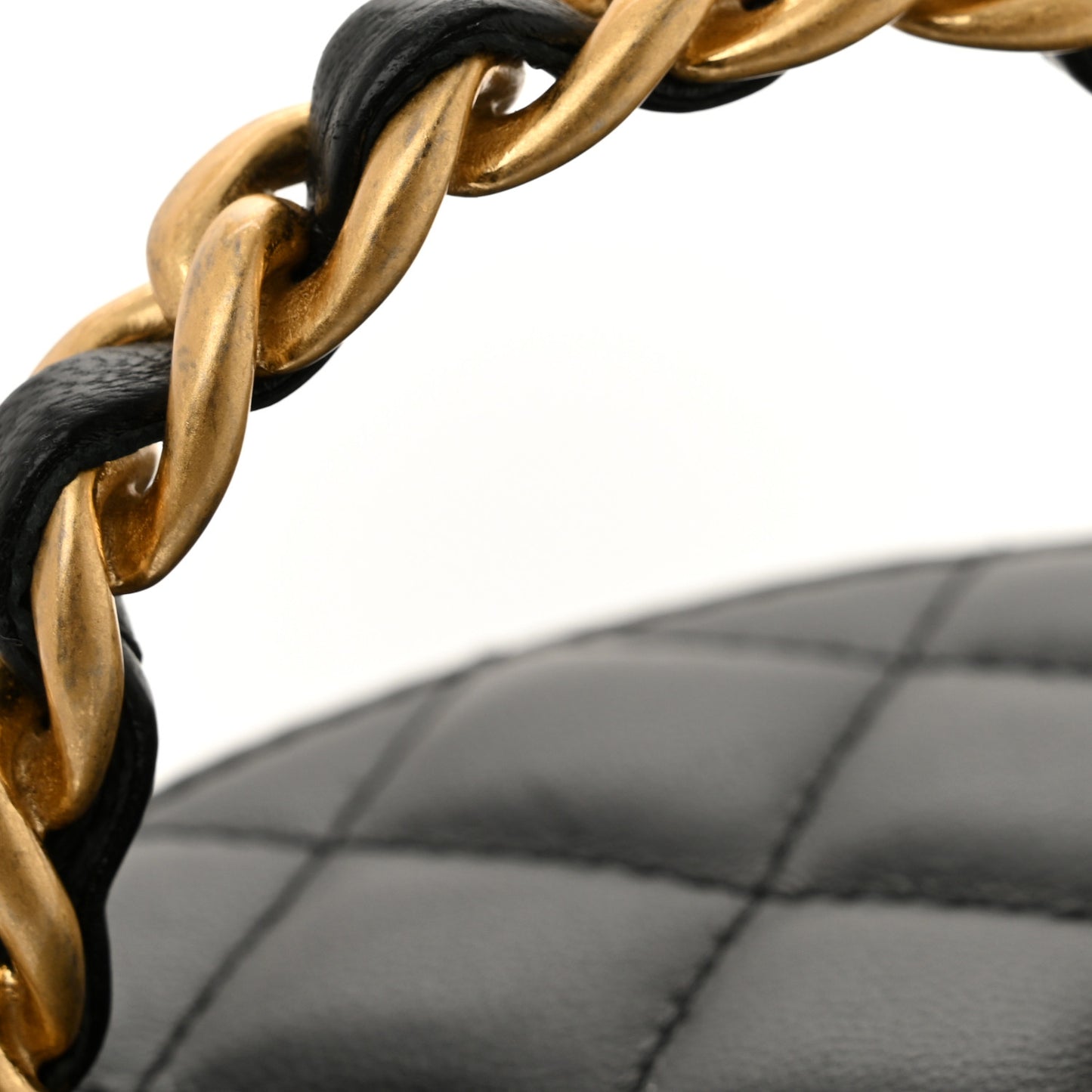 Lambskin Quilted Afternoon Tea Top Handle Vanity Case With Chain Black