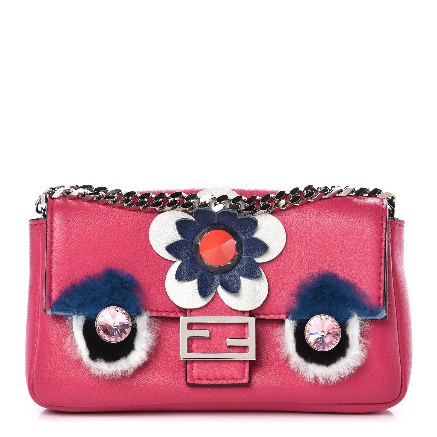 Shiny Nappa Rabbit Fur Crystal Flowerland Micro Buggie Baguette Fuxia Curacao Multicolor