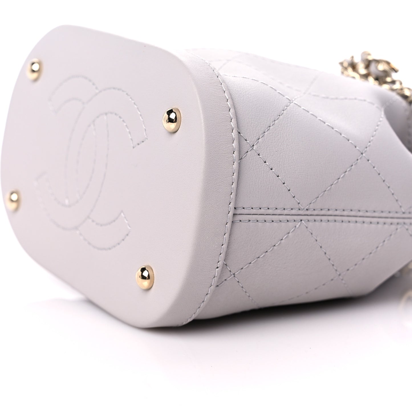 Calfskin Stitched Mini Drawstring CC Bag Light Grey