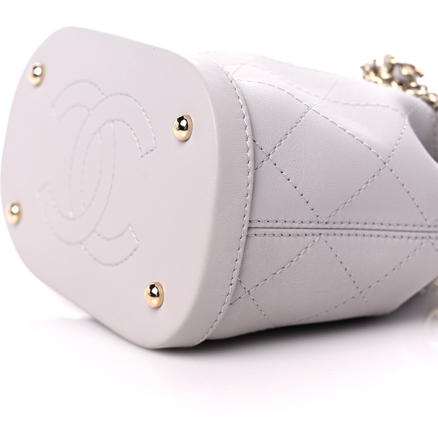 Chanel Calfskin Stitched Mini Drawstring CC Bag Light Grey 9 of 10