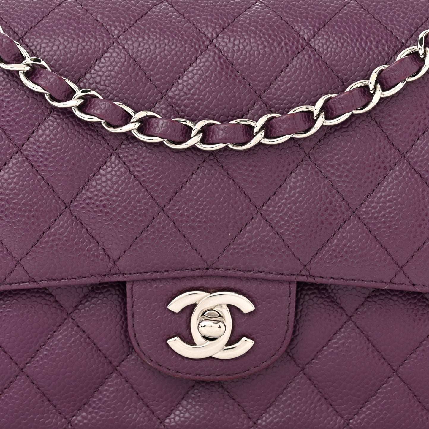 Caviar Quilted Medium Double Flap Purple