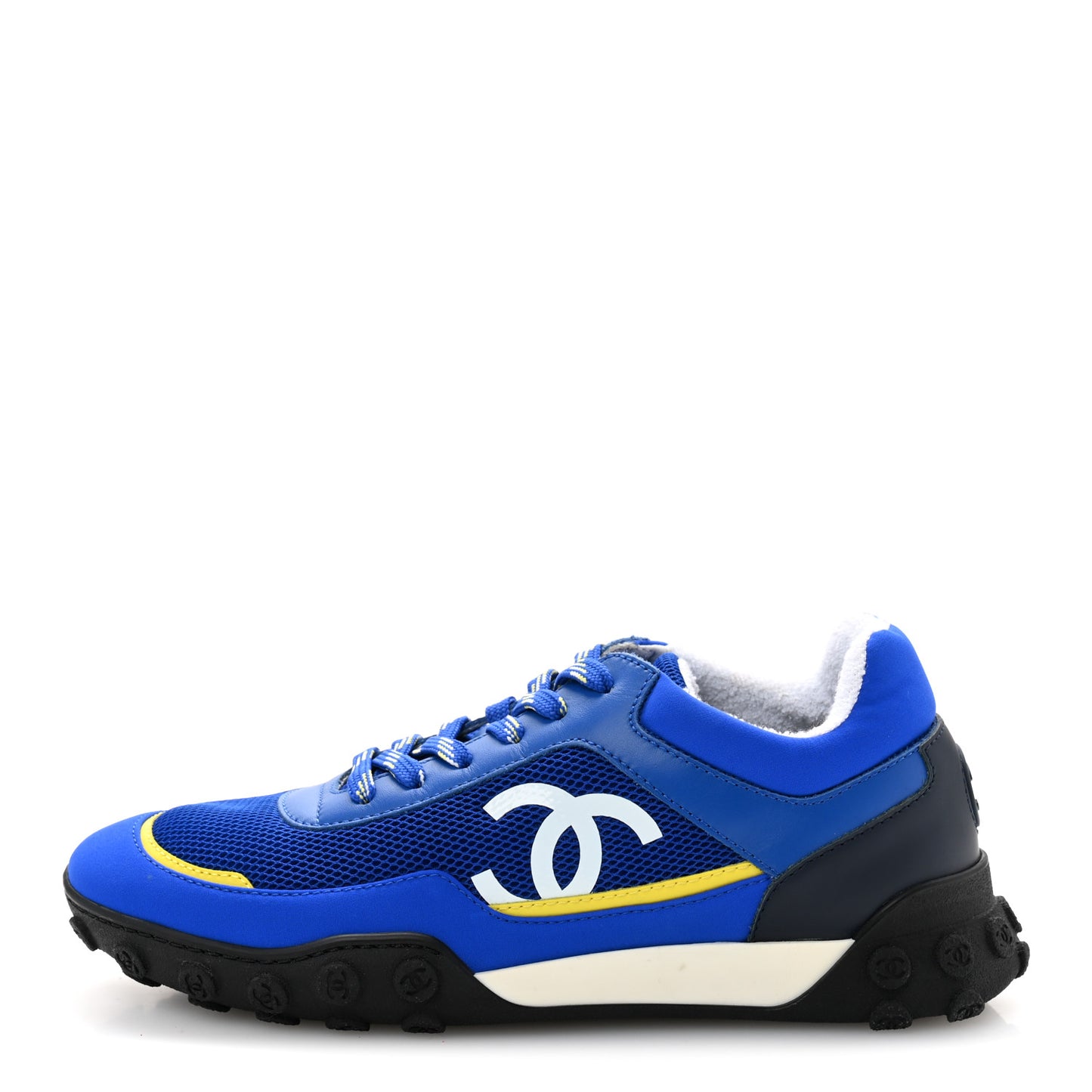 Calfskin Mesh Lycra Womens Logo Sneakers 37.5 Royal Blue