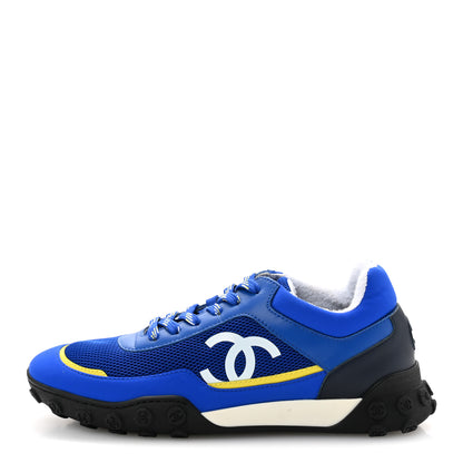 Chanel Calfskin Mesh Lycra Womens Logo Sneakers 37.5 Royal Blue 1 of 9