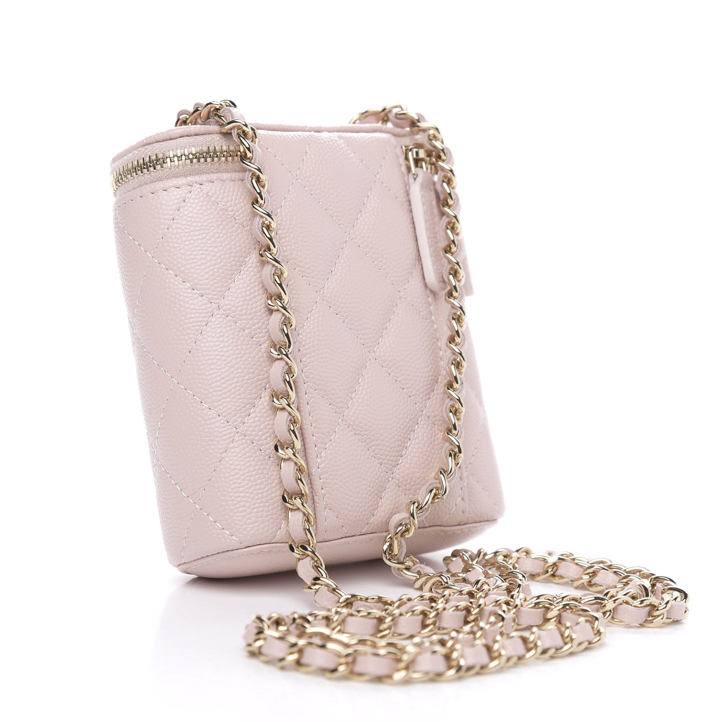 Caviar Quilted Small Vertical Coco Beauty Vanity Case With Chain Light Pink