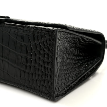 Balenciaga Shiny Calfskin Monochrome Crocodile Embossed Medium Hourglass Top Handle Bag Black 10 of 10