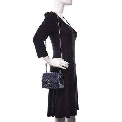 Chanel Caviar Chevron Quilted Mini Square Flap Dark Blue 2 of 11