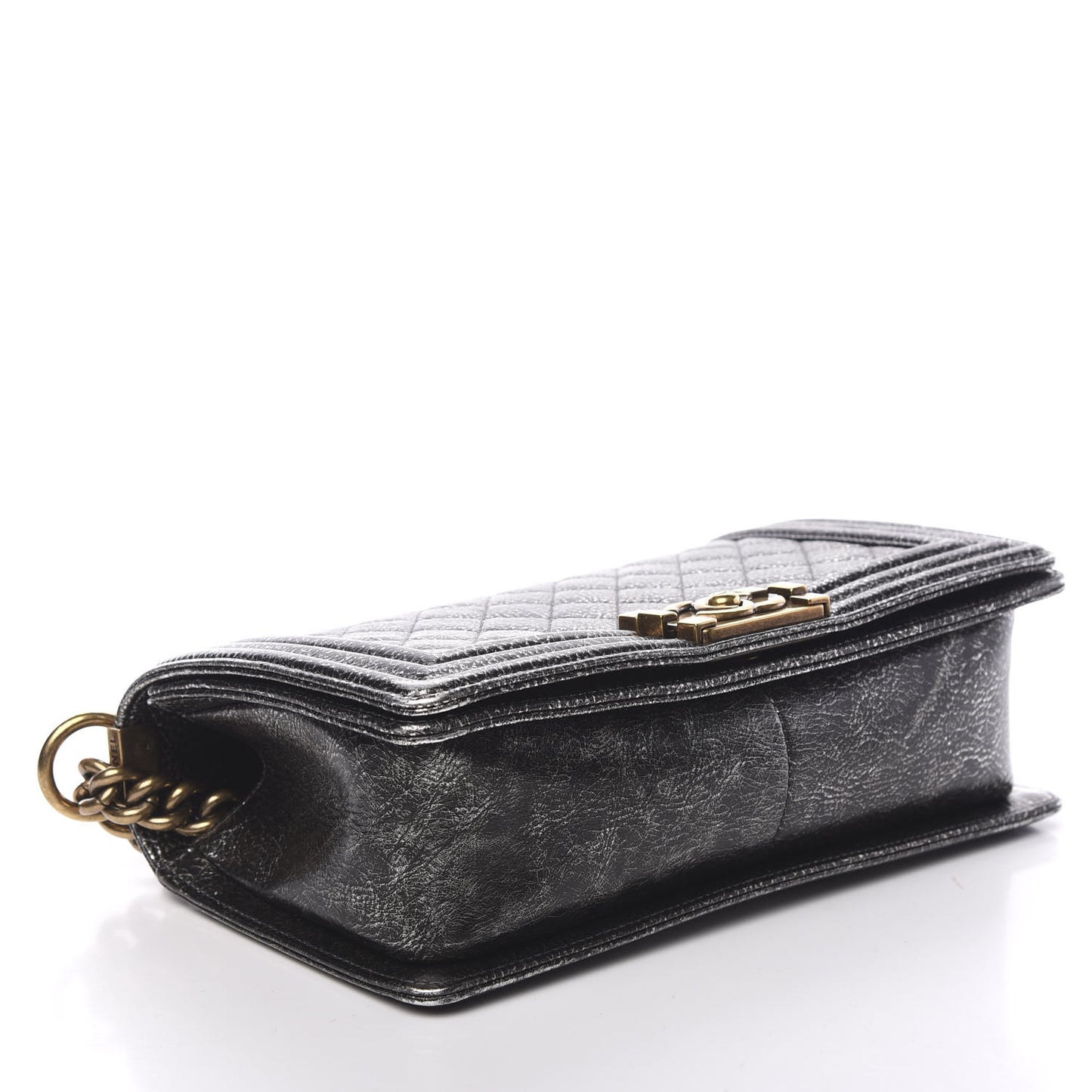 Cracked Metallic Calfskin Quilted Medium Boy Flap Dark Silver